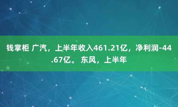 钱掌柜 广汽，上半年收入461.21亿，净利润-44.67亿。 东风，上半年